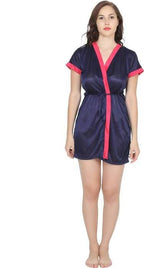 Ruhani HLSC Poly Satin Pink Navy Nighty Fits Bust (Ruhani-NT-03-FS)