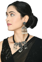 Mominos Fashion Johar Kamal Silver-Plated Brass Finish Elephant Desgin Choker For Women (Black) - Distacart