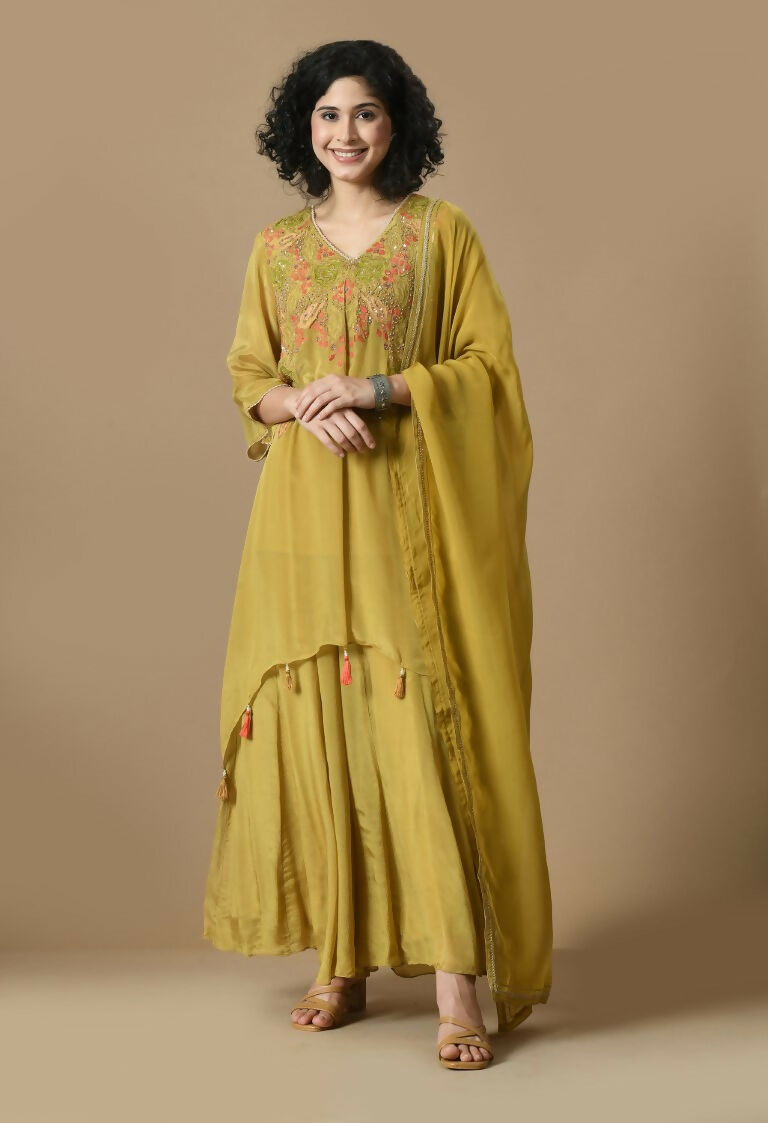 Joban Fashion Mehendi Chinnon Kurta Set