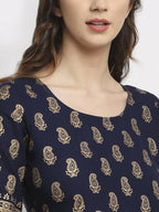 Rudra Bazaar Gold Printed A-Line Blue Kurti - Distacart