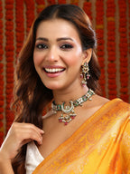 Ruby Raang Gold Polished Multi-Color Kundan And Stonework Necklace With Matching Earrings