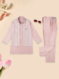 Joban Fashion Kids Island Embroidery Sequence Full Sleeves Kurta, Pyjama Set with Nehru Jacket - Pink - Distacart