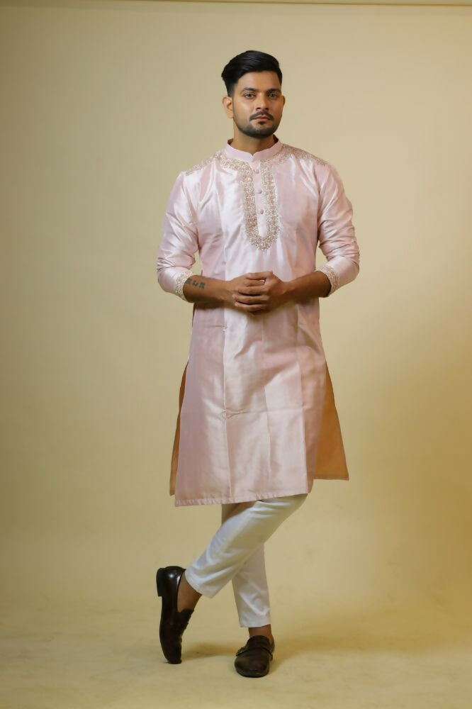 Light Coral Embroidered Collar Designer Kurta by Hilo Design