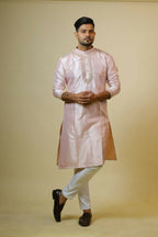 Light Coral Embroidered Collar Designer Kurta by Hilo Design