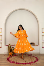 Joban Fashion Orange Tie & Dye Cotton Dress - Distacart