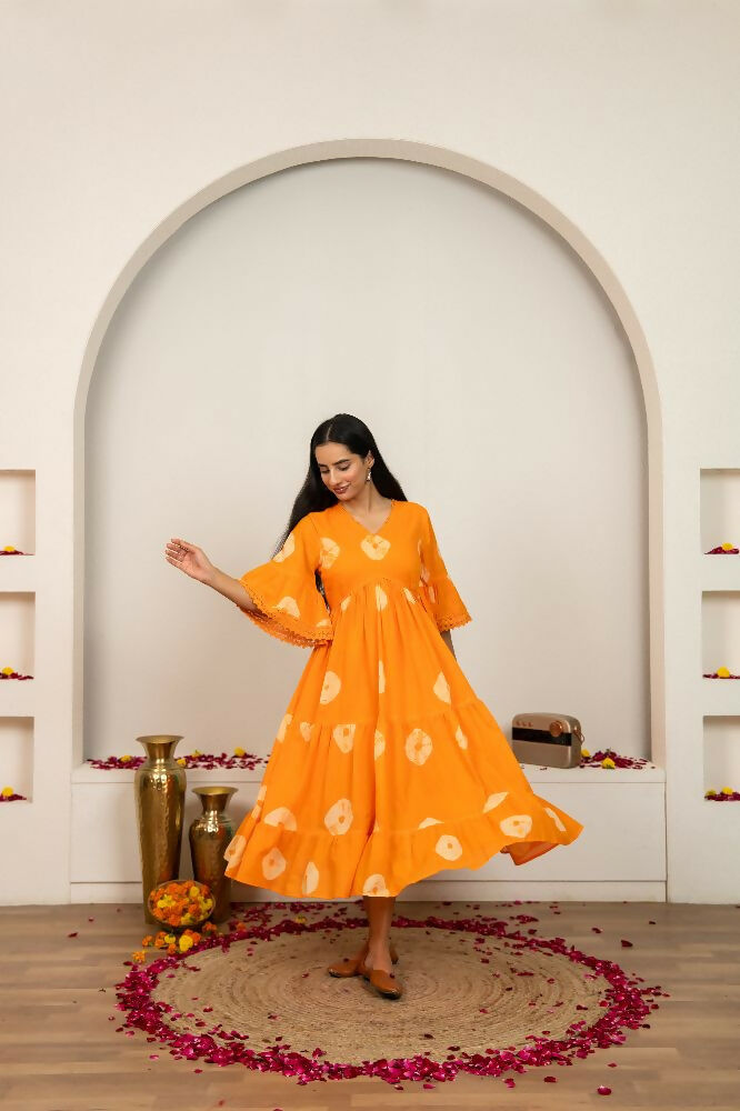 Joban Fashion Orange Tie & Dye Cotton Dress - Distacart