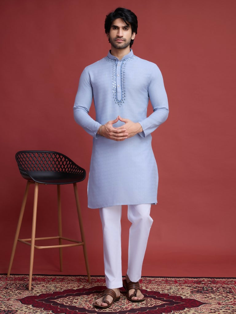 Vastranavya Exclusive Festival Wear Viscose Mirror Work on Self Weaving Kurta Only