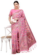 Pink Silk Blend Woven Design Saree With Unstitched Blouse Piece - Aloki
