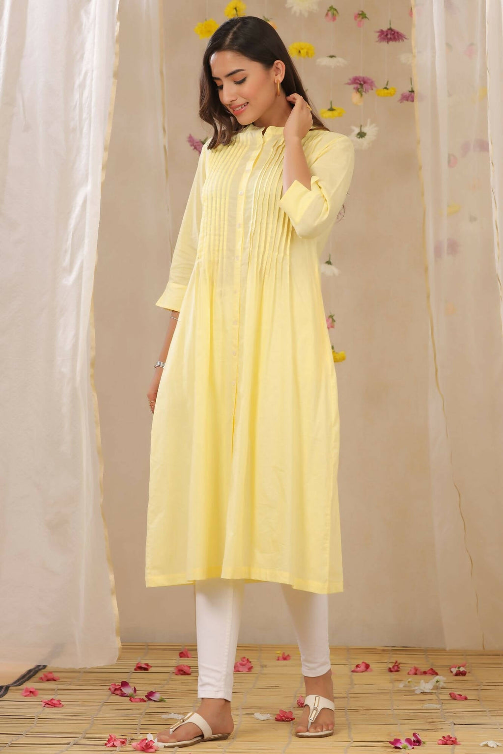 Juniper Women Limeyellow Cambric Solid A-Line Kurta - Distacart