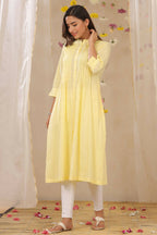 Juniper Women Limeyellow Cambric Solid A-Line Kurta - Distacart