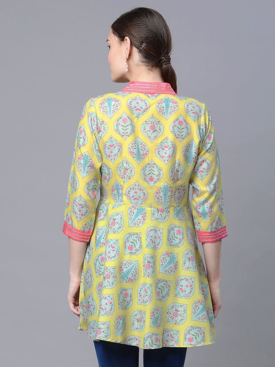 Ahalyaa Women Cotton Blend Lemon Yellow Digital Printed Tunic - Distacart