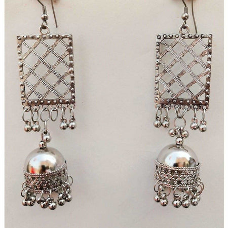 MS Fashion India Fashion Party Wear Silver Oxidized Jhumka Tassel Earrings