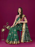 Lorenvalley Fashion Green Patola Silk Woven Design Zari Meenakari Weaving Saree