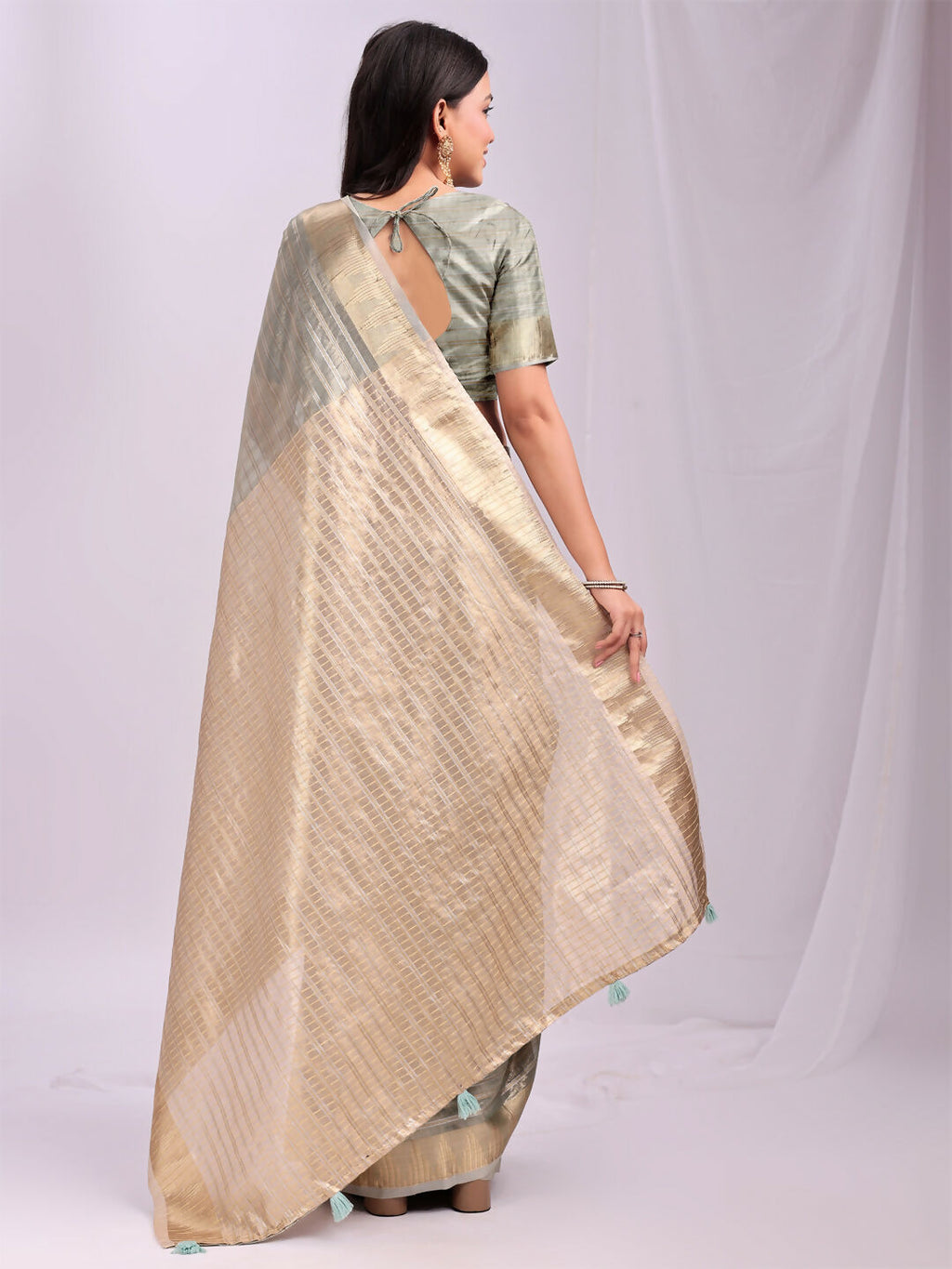 Shree Shyam Fashion Organza Grey Saree - Distacart