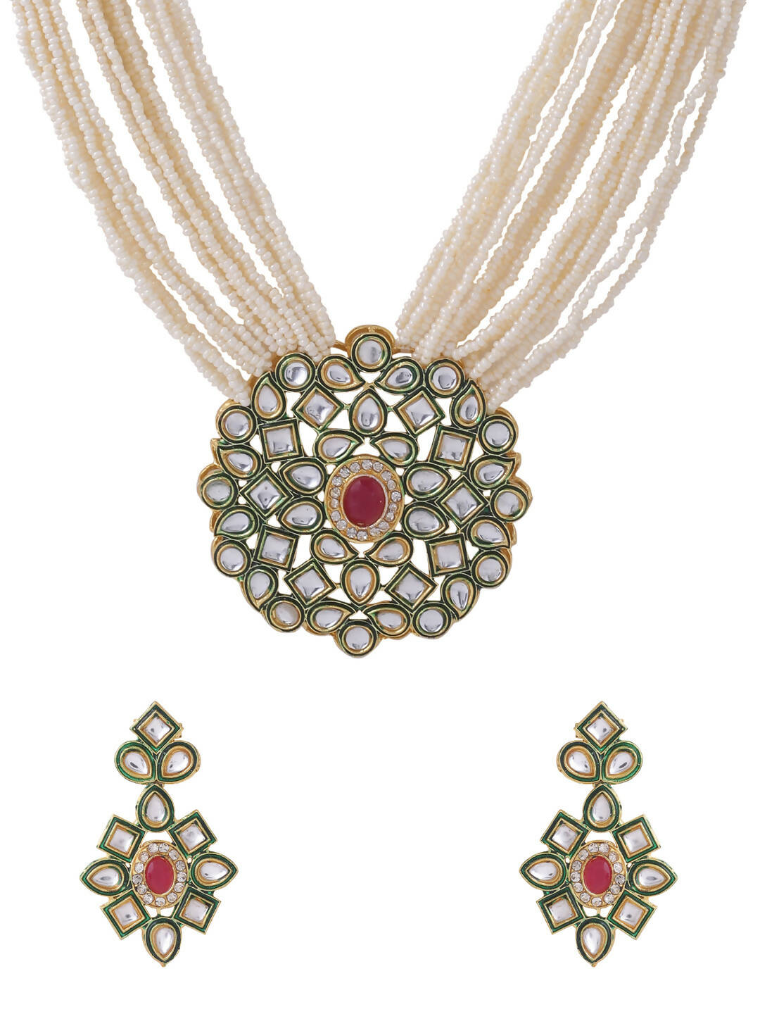 NVR Women Gold-Polished Kundan Studded Jewellery Set