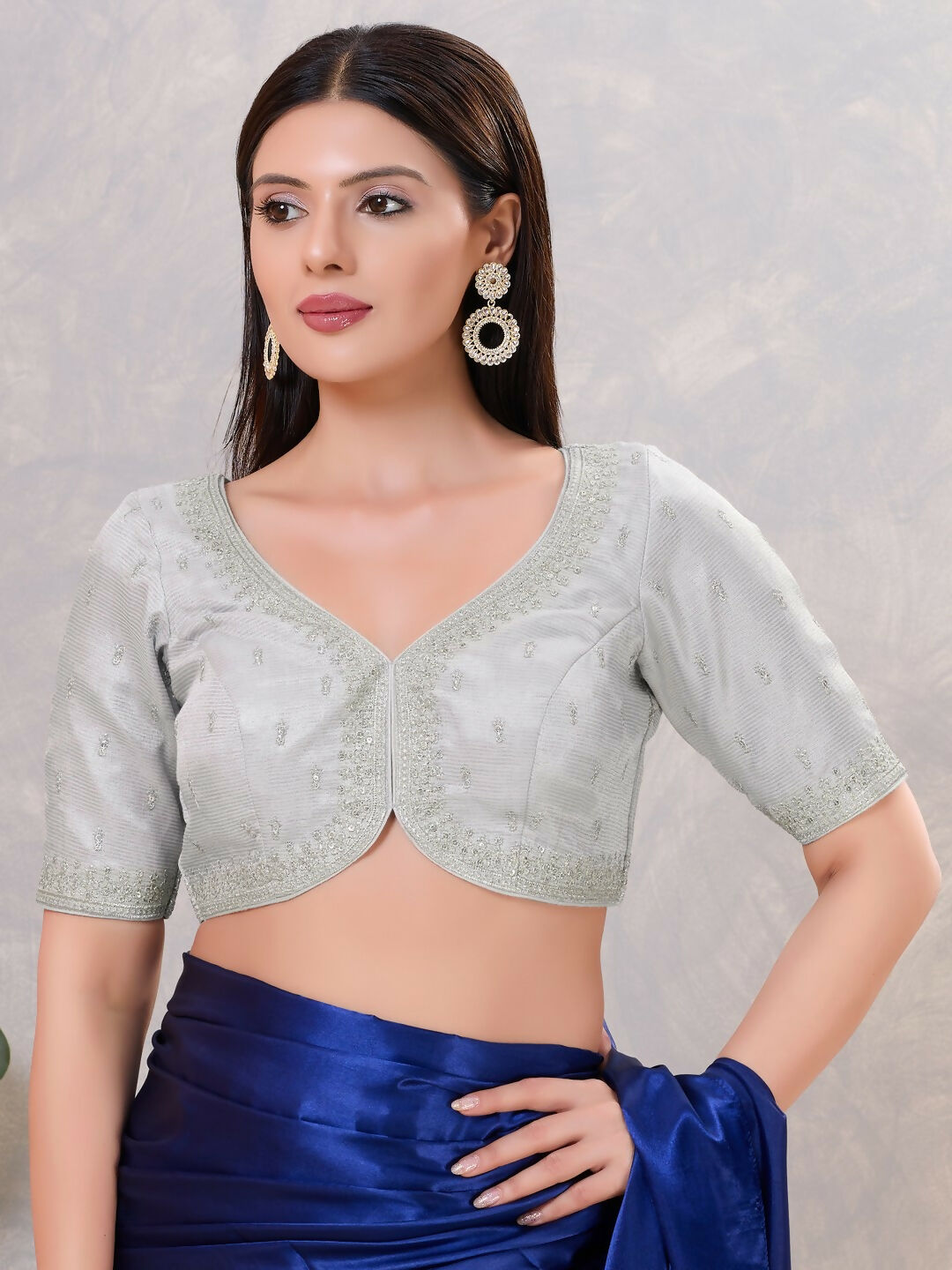 Joban Fashion Women Silk Silver Stitched Blouse