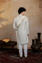 Falling Raw Silk Off White Geometric Symphony Kurta Set By Hilo Design