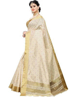 Vamika Weaving Cream Cotton Polyester Silk Saree (Kerala Tikki)