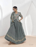 Lorenvalley Fashion Grey Faux Georgette Embroidery with Sequince Work Salwar Lehenga Stitched