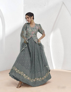 Lorenvalley Fashion Grey Faux Georgette Embroidery with Sequince Work Salwar Lehenga Stitched