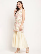 Ahalyaa Women's Beige Crepe Digital Floral Print Kurta Sharara Set with Dupatta - Distacart