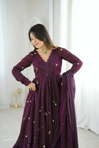 Teeya Creation Violet Crunchy Silk Embroidery Work Designer Suit - Distacart