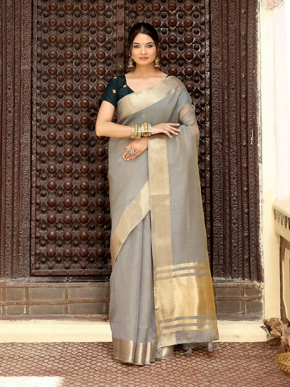 Shree Shyam Fashion Grey Cotton Saree - Distacart