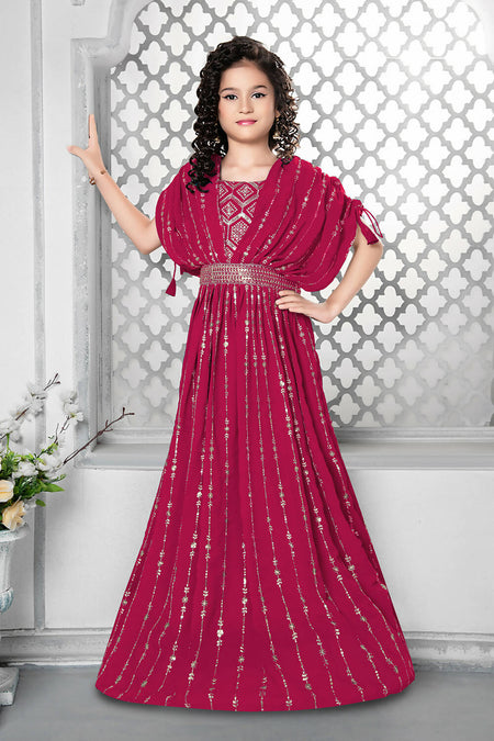 Kids Wedding Designer Pink Fox Georgette Gown - Aaradhna