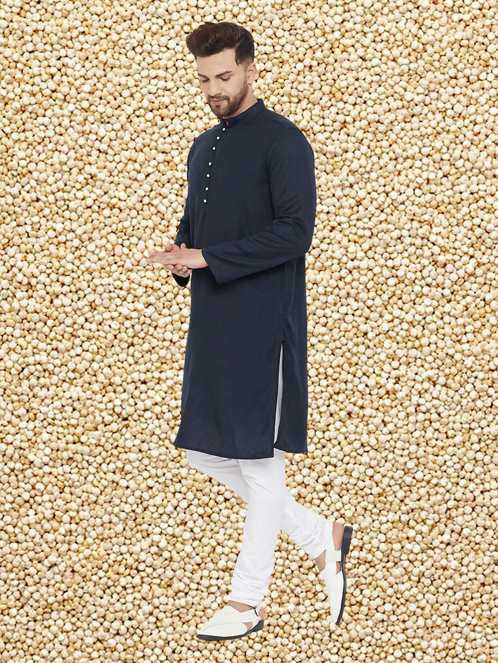 Even Apparels Men's Pure Cotton Navy Kurta