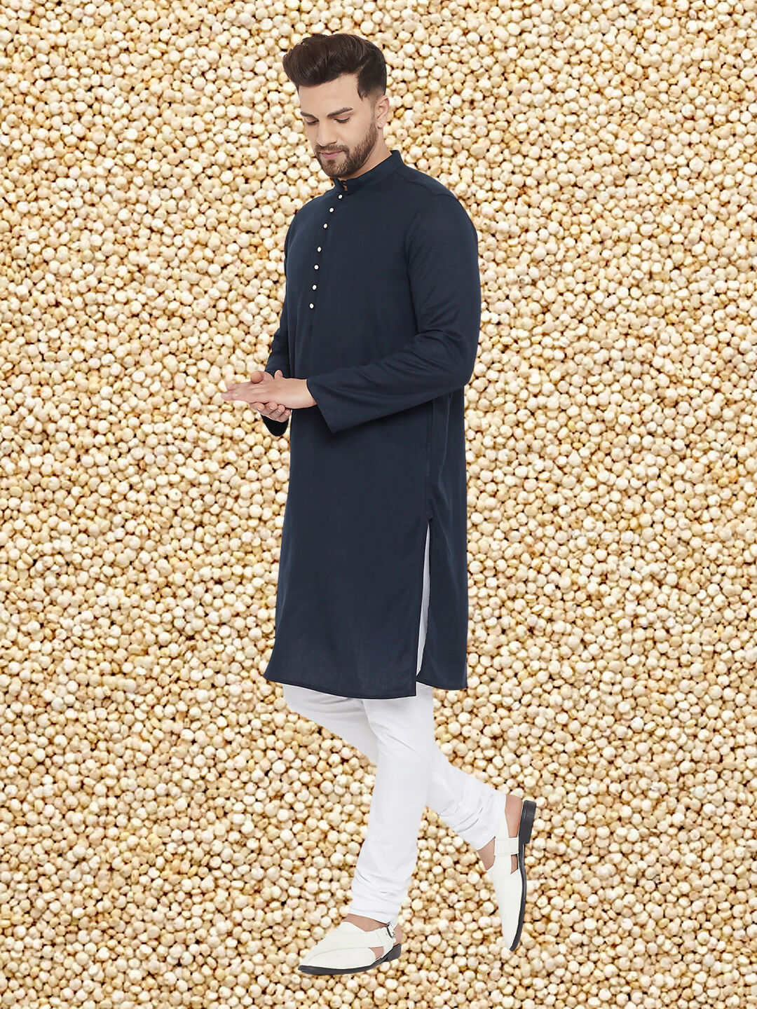 Even Apparels Men's Pure Cotton Navy Kurta