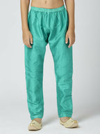 Joban Fashion Kids Island Full Sleeves Chanderi Kurta, Pyjama Set with Traditional Butta Work - Sea Green