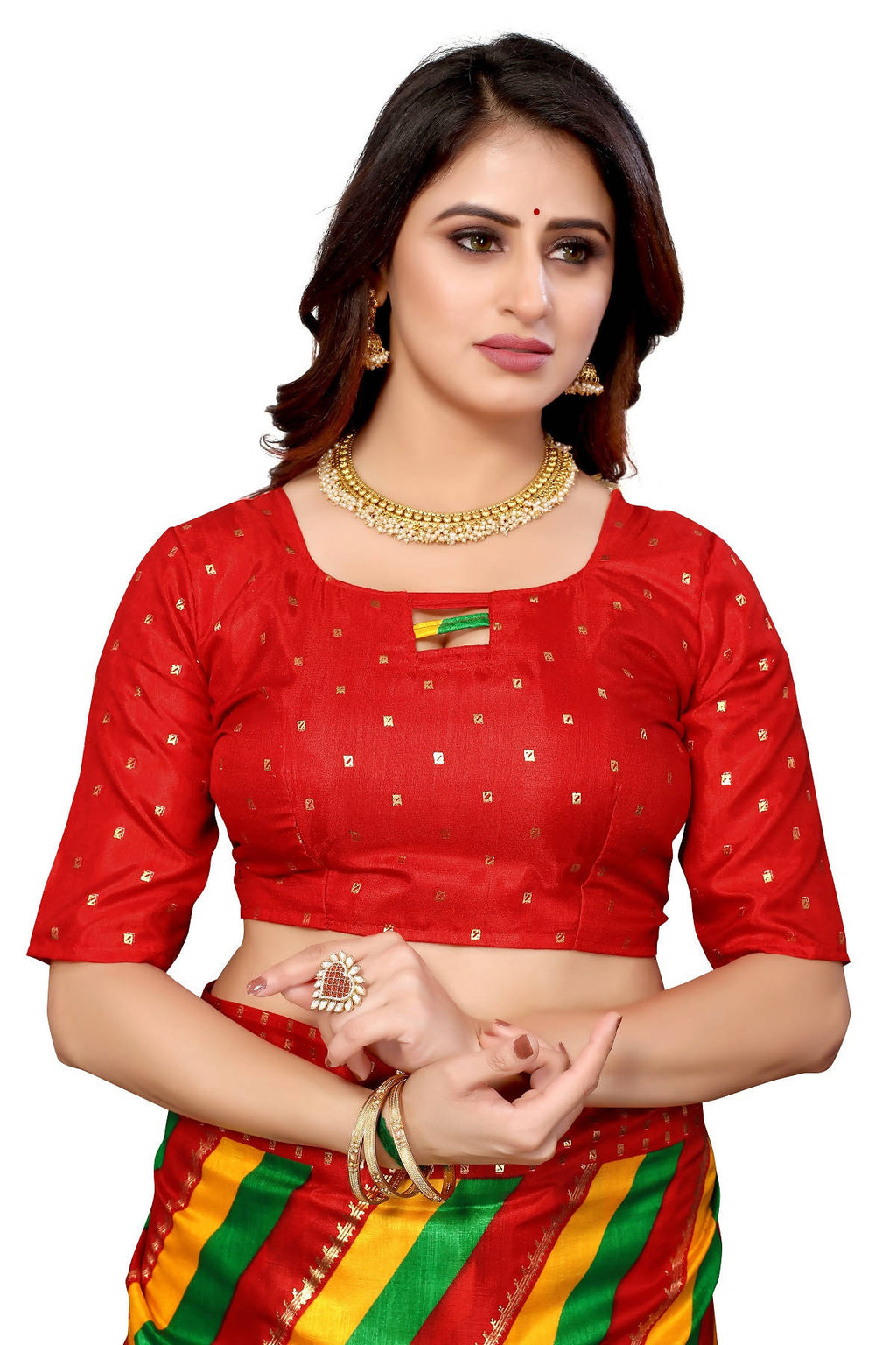 Vamika Ethnic Fire Red Foil Print Art Silk Saree - Distacart