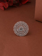 NVR Women Oxidised Silver-Plated Adjustable Finger Ring