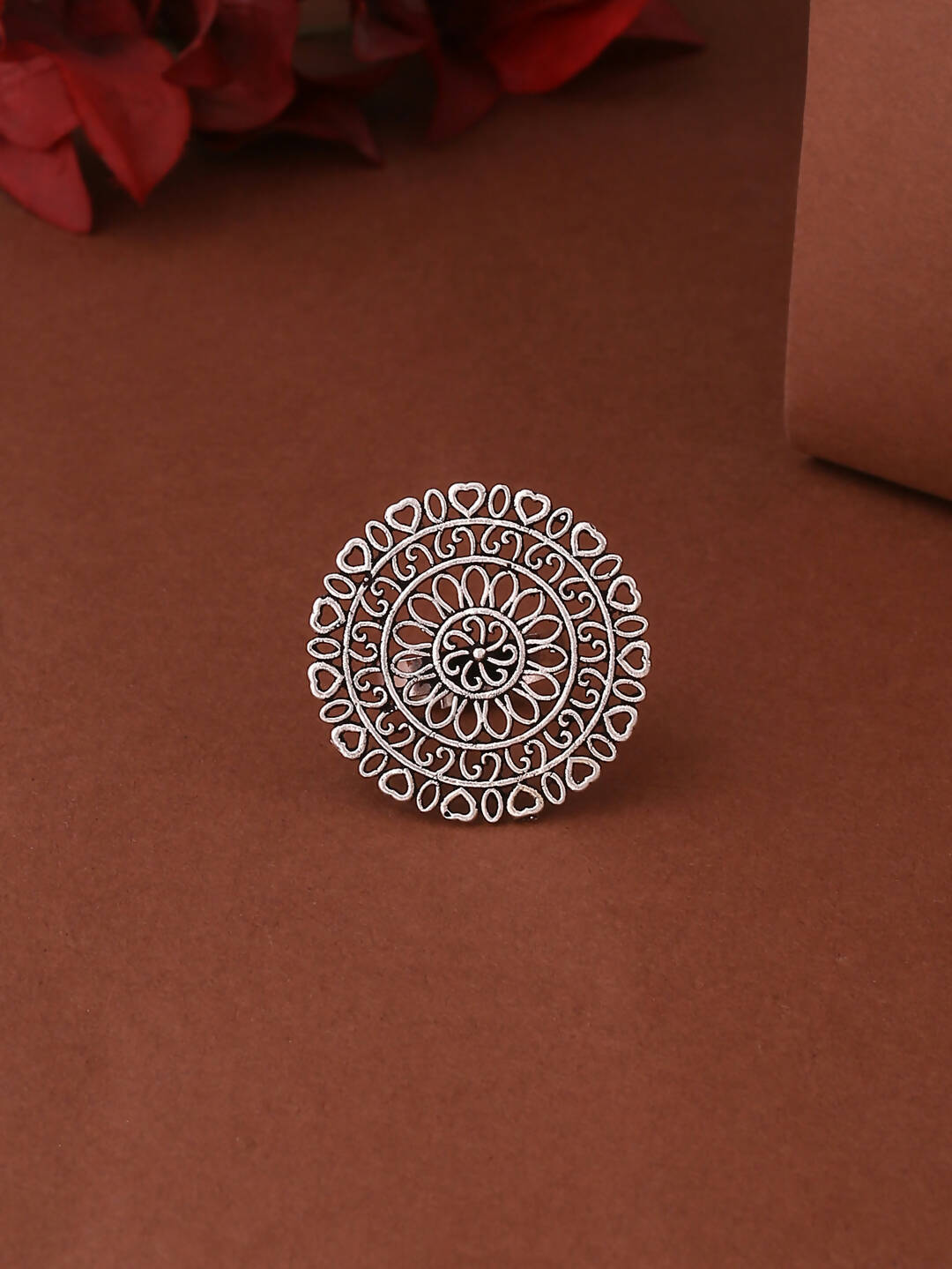 NVR Women Oxidised Silver-Plated Adjustable Finger Ring