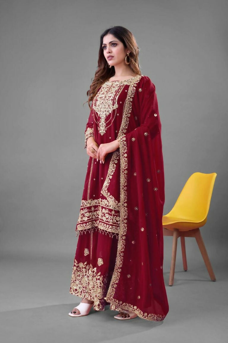Teeya Creation Red Color Faux georgette Embroidery Work Sharara Set - Distacart