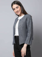 Even Apparels Grey Pure Wool Open Front Statement Jacket