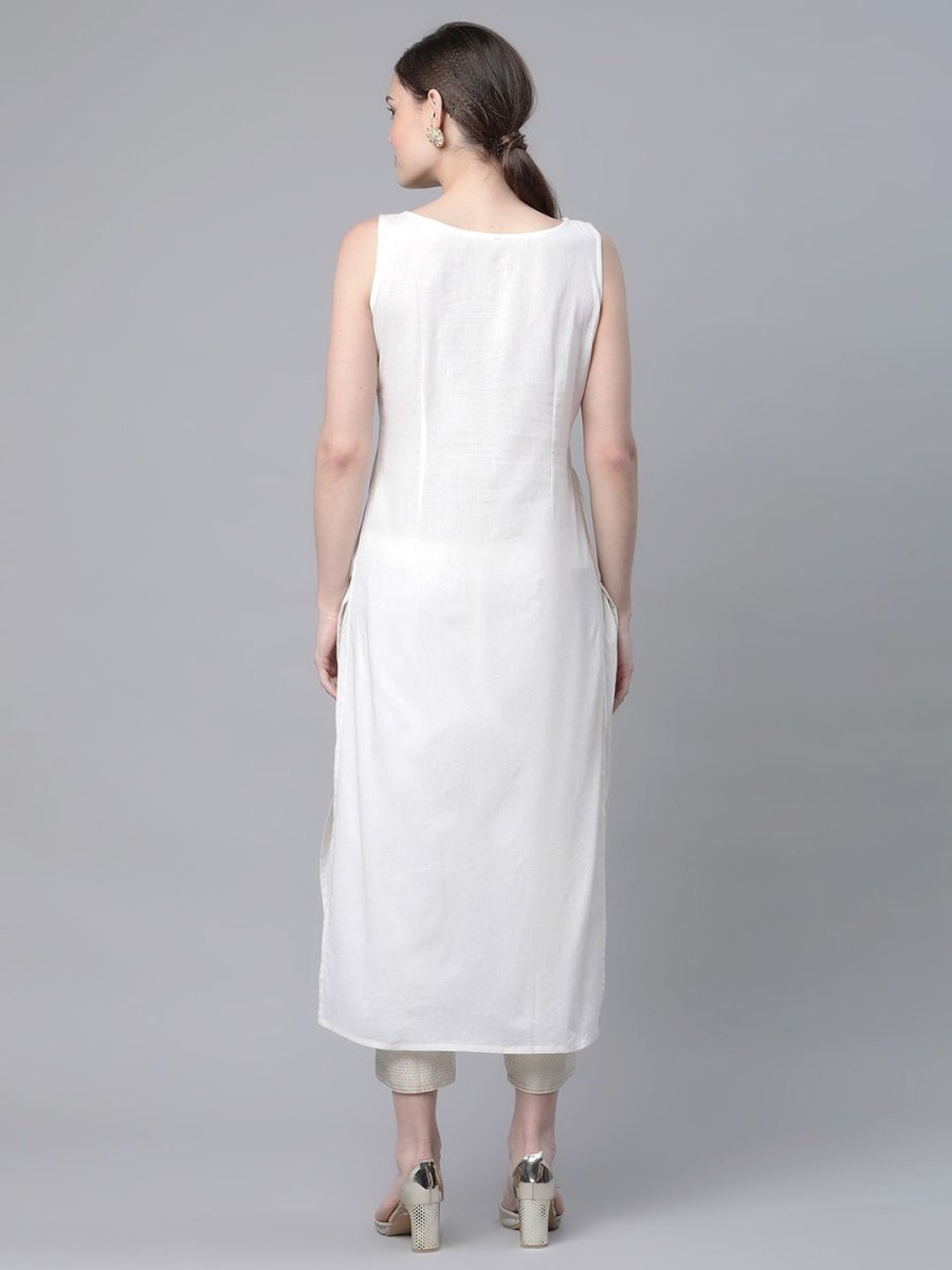 Ahalyaa Women Off White Pure Cotton Printed Kurta with Trousers - Distacart