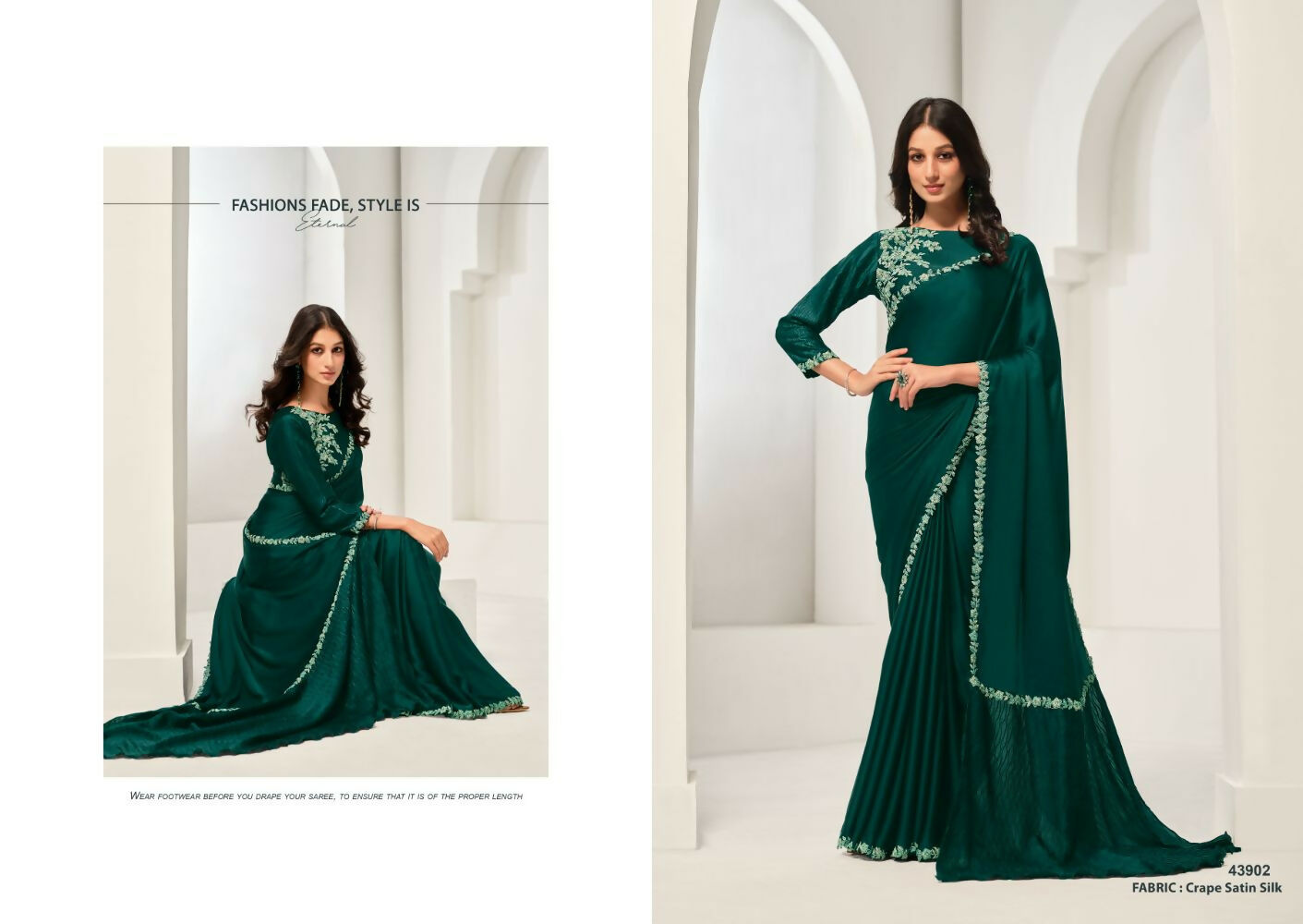 Green Crepe Satin Silk Handwork Saree with Unstitched Blouse - Norita Saanjh