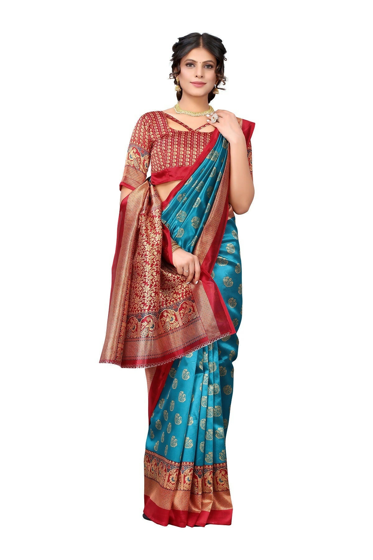 Vamika Sky Blue Printed Art Silk Saree