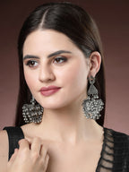 NVR Women's Silver-Plated Oxidised Contemporary Drop Earrings - Distacart
