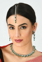 Mominos Fashion Johar Kamal Silver-Plated American Diamond Green Choker Set - Distacart