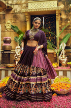 Teeya Creation Wine Colour Rayon Silk Digital Print Fully Stitched Navratri Lehenga