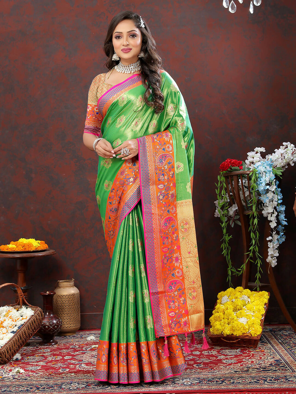 Lorenvalley Fashion Navyblue Kanjivaram Silk Woven Design with Zari Weaving Saree