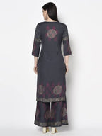 Aniyah Rayon Dark Grey Color Block Print Straight Kurta (AN-203K)