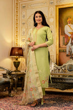 The52 Lemons Women's Beautiful Viscose Shimmer Fabric Embroidered Work Straight Kurta Pant and Dupatta Set - Distacart