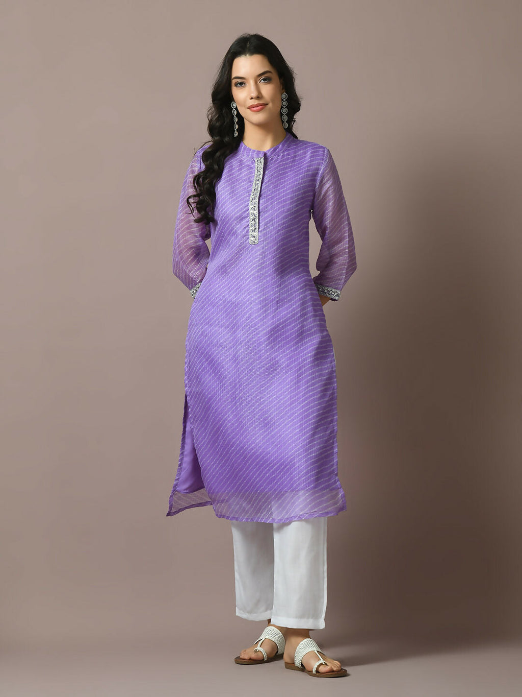 Myshka Women's Lavender Printed Cotton Blend Straight Party Kurta Set
