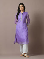 Myshka Women's Lavender Printed Cotton Blend Straight Party Kurta Set
