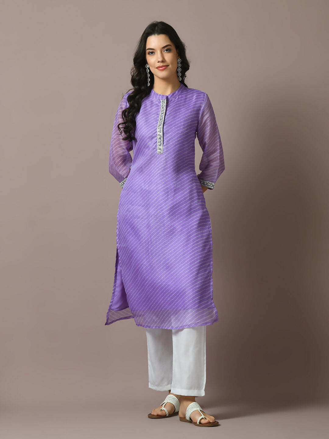 Myshka Women's Lavender Printed Cotton Blend Straight Party Kurta Set