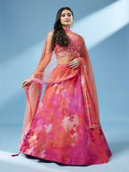 House of Panchhi Orange Organza Shibori Printed Lehenga choli & Dupatta