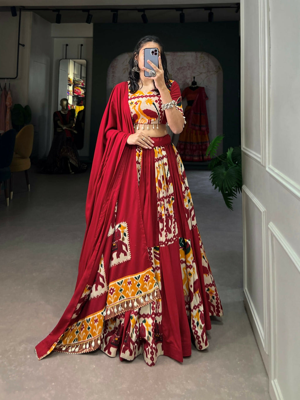 Vastranavya Navaratri Special Rayon with Printed Silk Lehenga with Stitched Choli - Off White